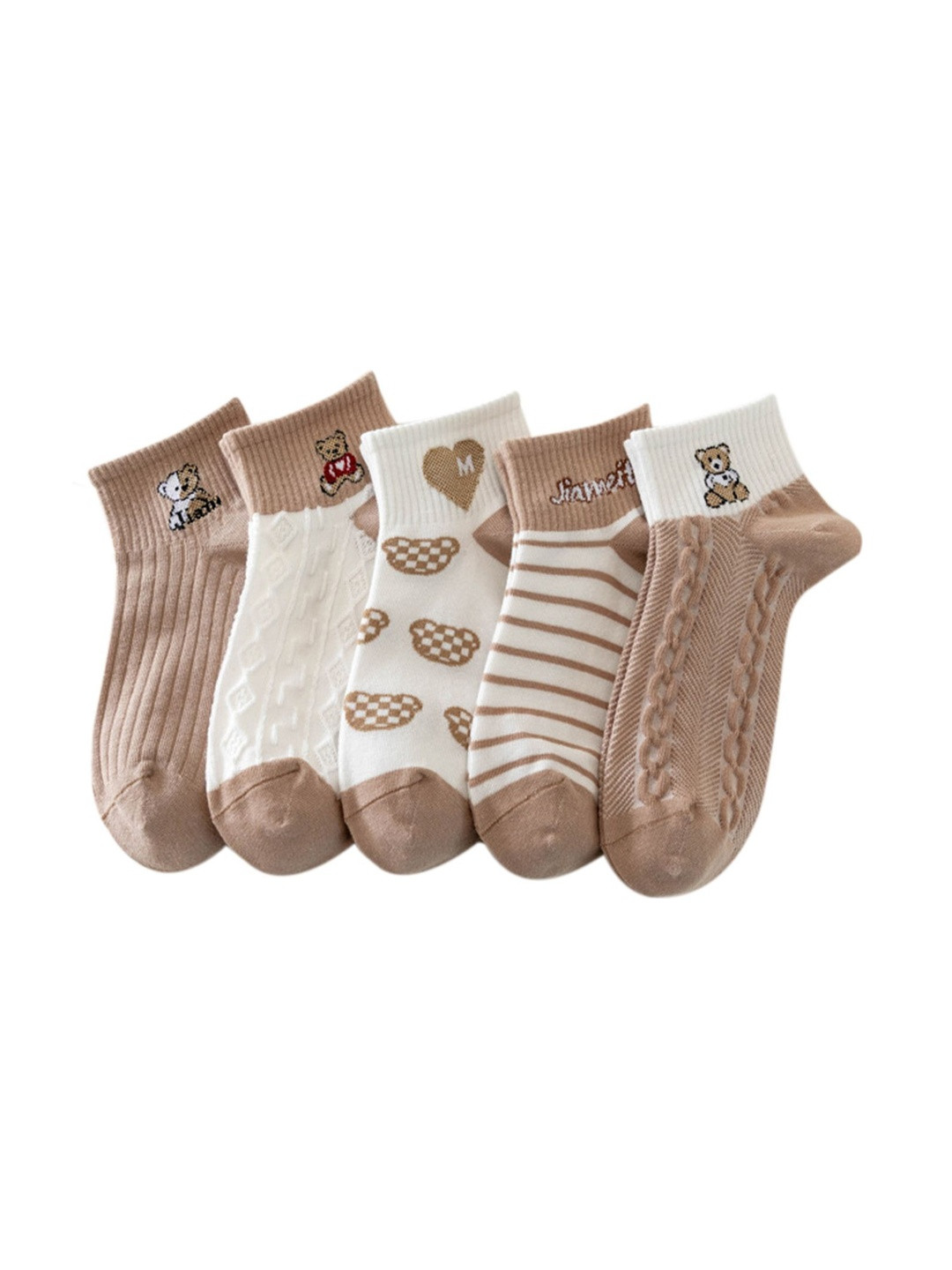 SWEET CABOODLES Women Set of 5 Cotton Patterned Ankle Length Socks