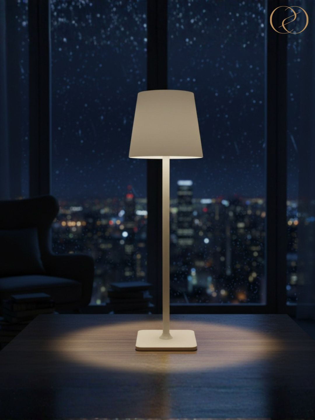 ELARE White Metal Cylindrical Shaped Table Lamp