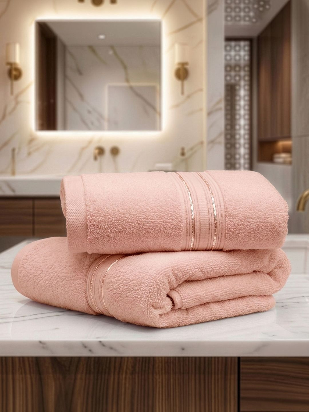 LANE LINEN Peach 2 Pieces 575 GSM Pure Cotton Hand Towels