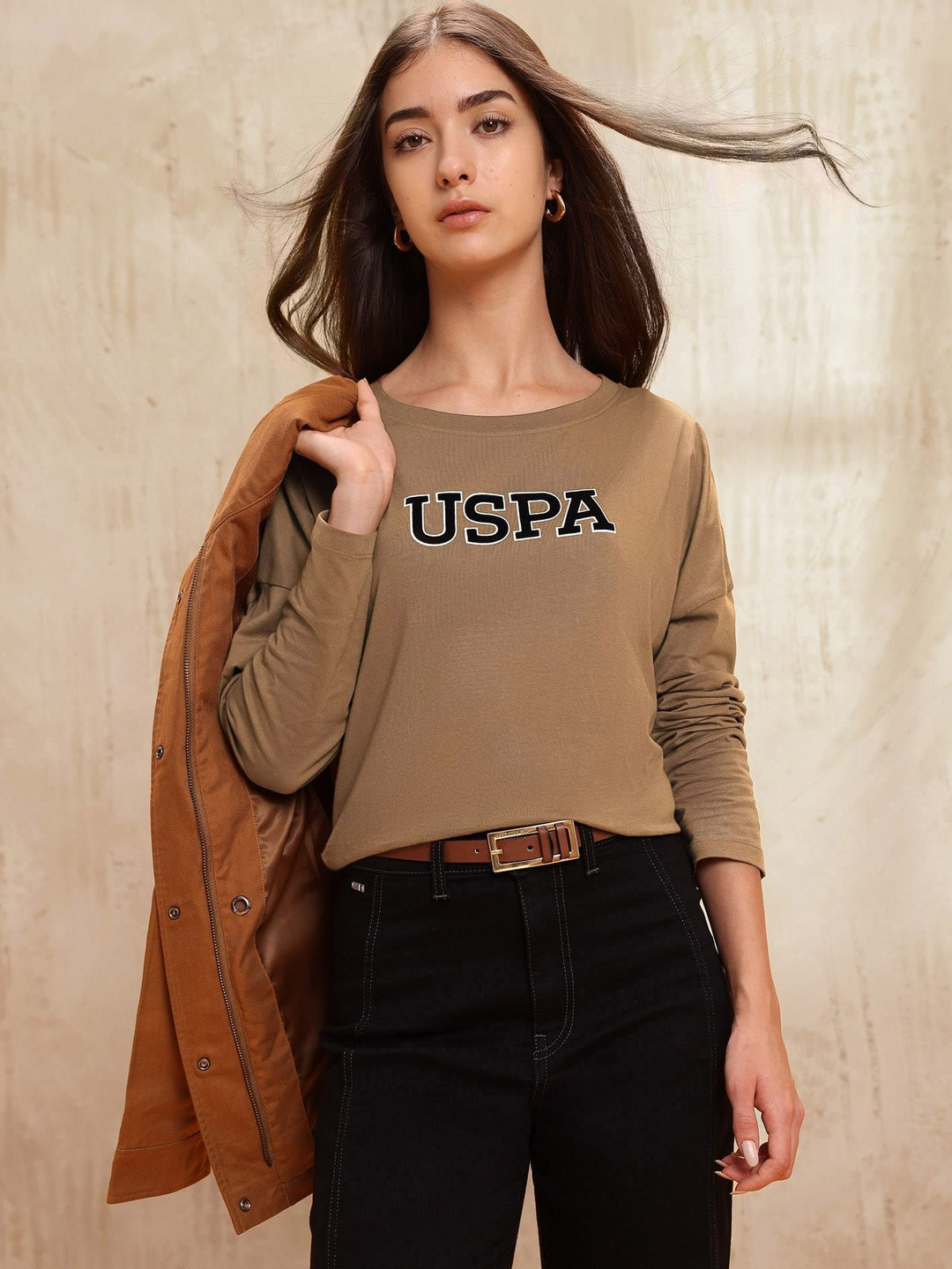 U.S. Polo Assn. Women Typography Drop Shoulder Pure Cotton T-shirt