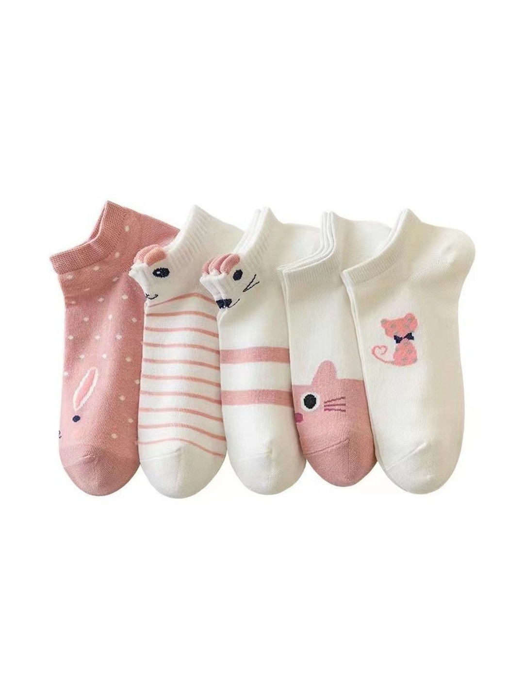 SWEET CABOODLES Women Pack of 5 Cotton Patterned Ankle Length Socks