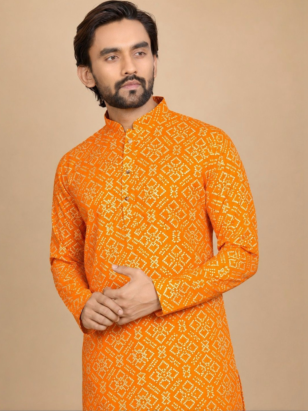 ELYXAROSE Men Bandhani Printed Kurta