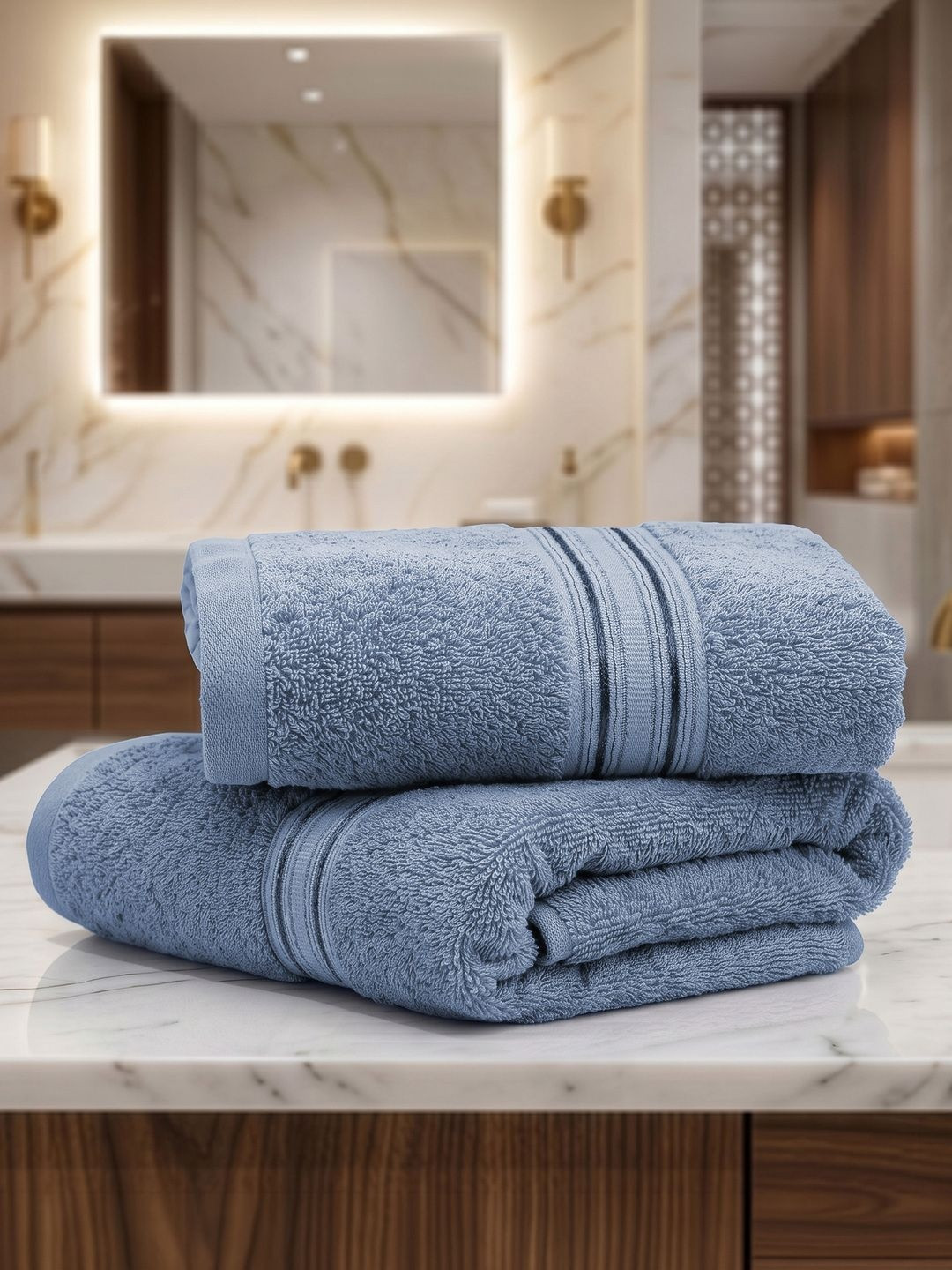 LANE LINEN Navy Blue 2 Pieces 575 GSM Pure Cotton Hand Towels