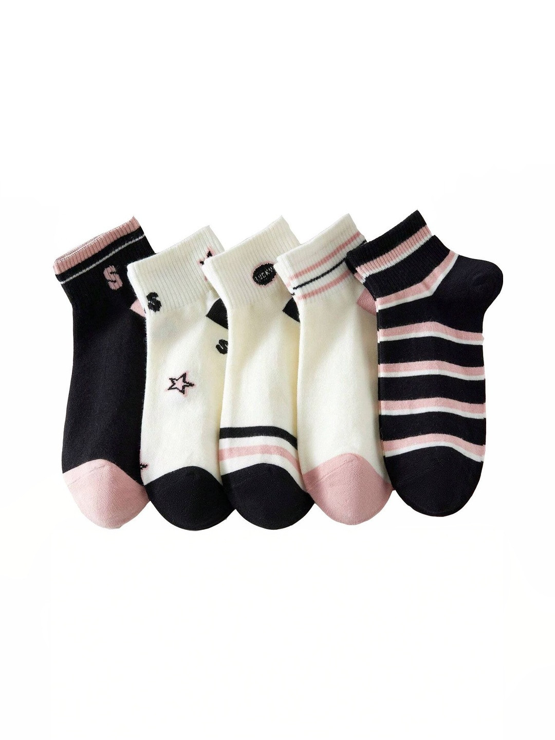 SWEET CABOODLES Women Pack of 5 Cotton Patterned Ankle Length Socks
