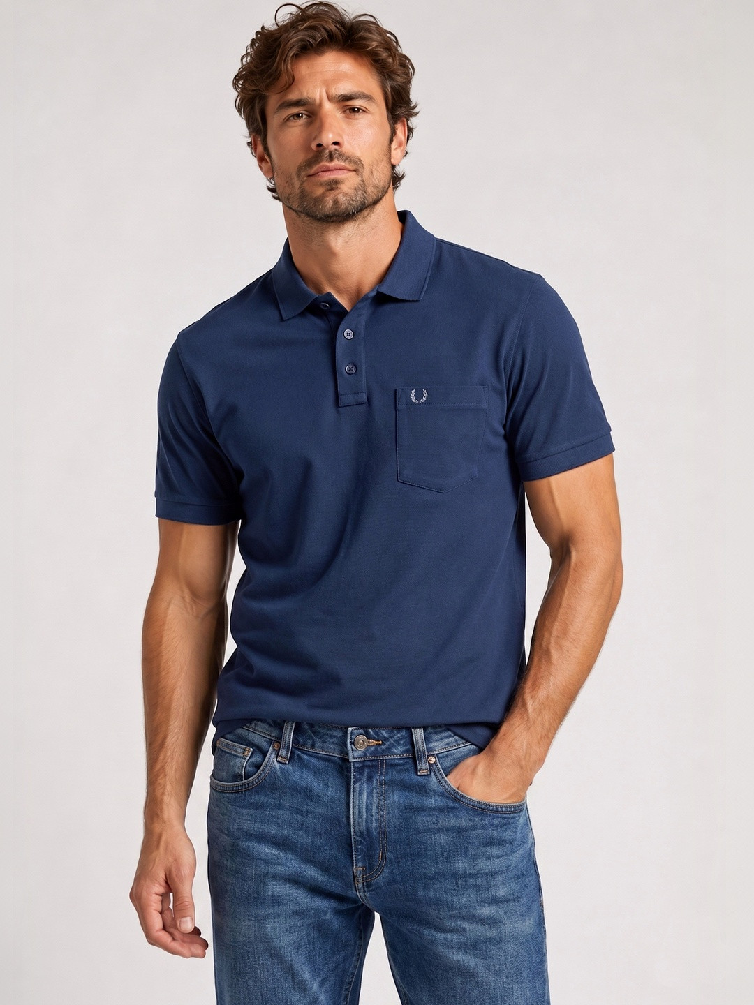 UNEX Men Brand Logo Polo Collar Pockets T-shirt