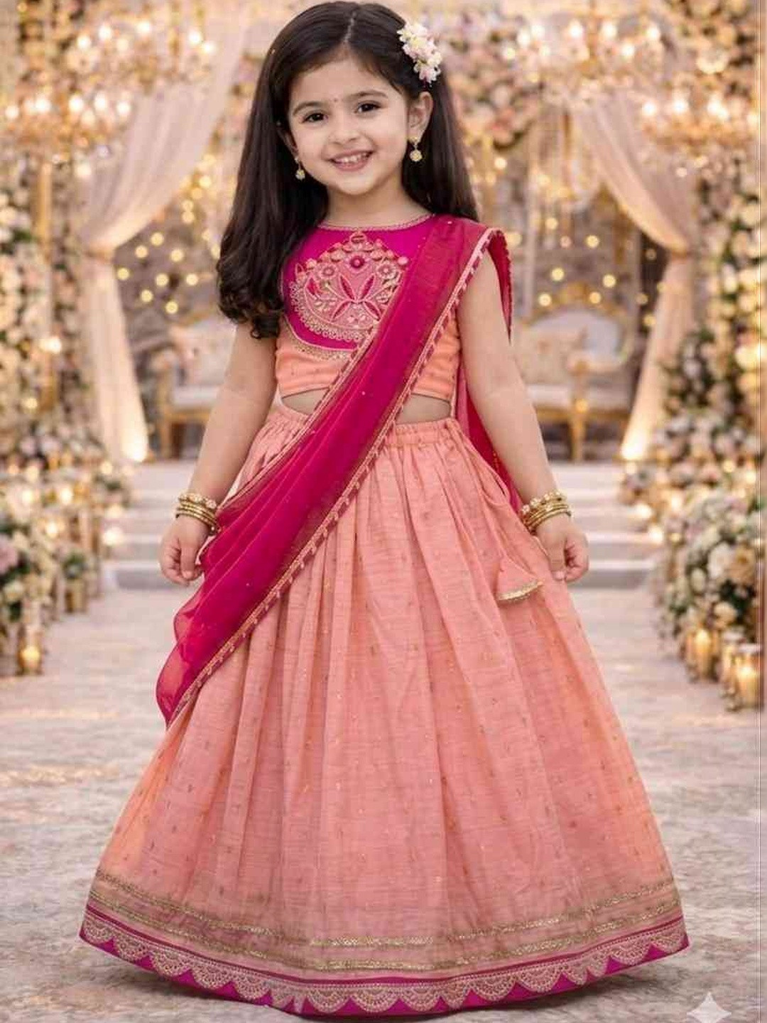 KALINI Girls Embroidered Sequinned Ready to Wear Lehenga & Blouse With Dupatta
