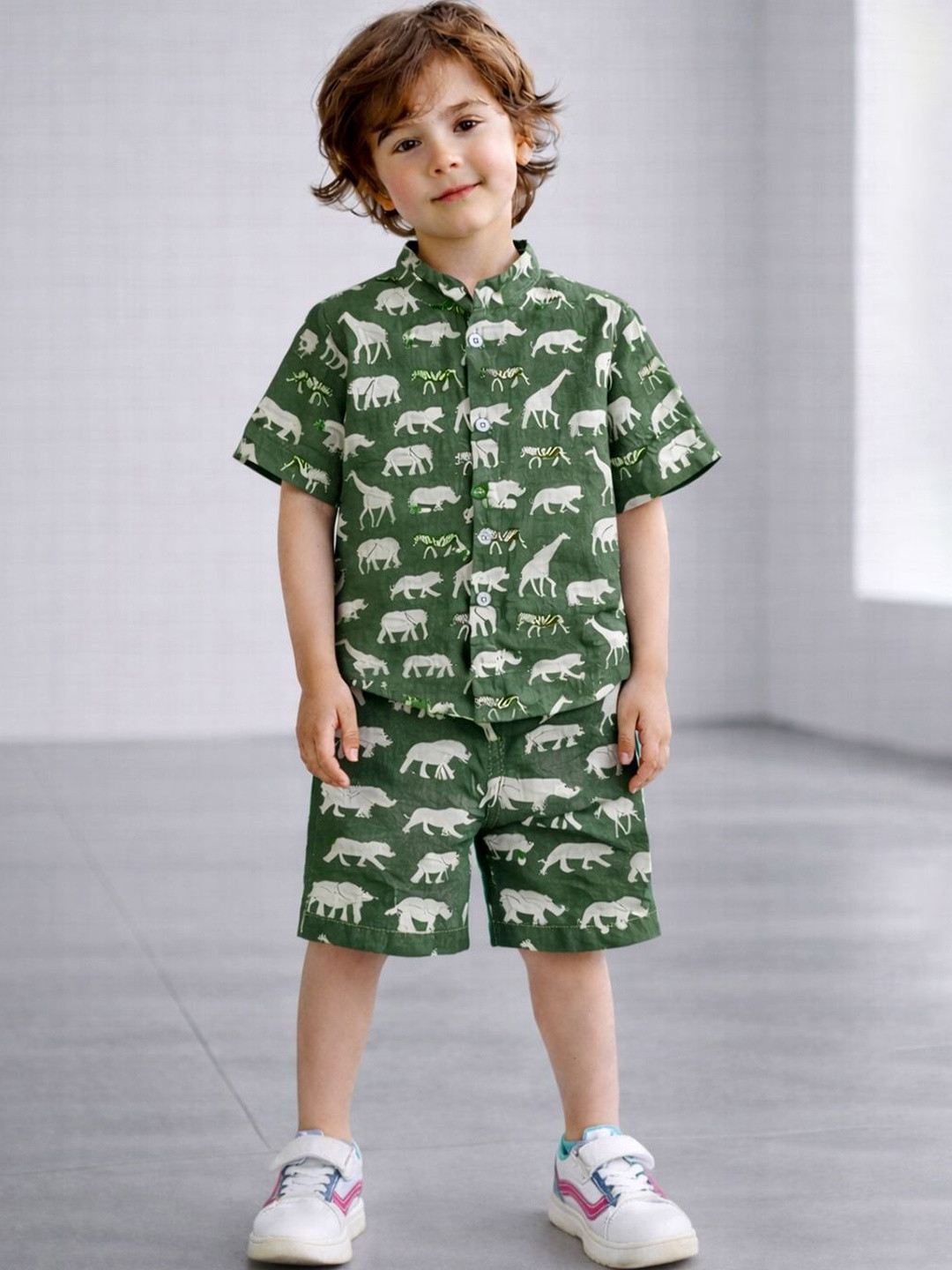 OMPAX Boys Printed Cotton Blend Shirt with Shorts