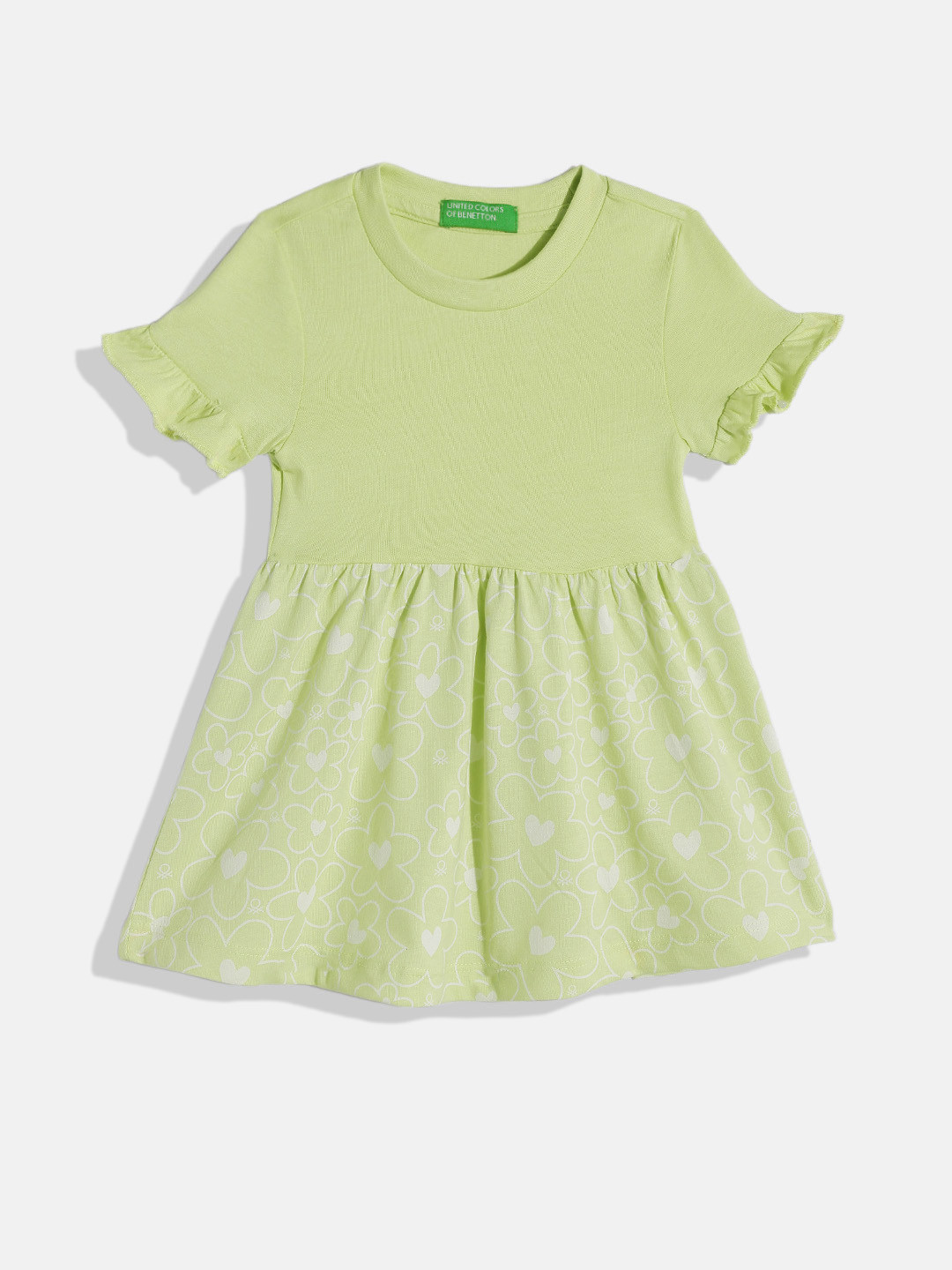 United Colors of Benetton Floral Print Flutter Sleeve Ruffled A-Line Dress
