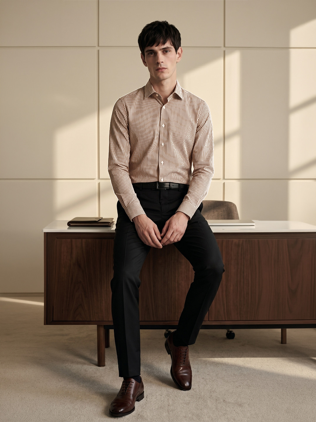 Van Heusen Slim Fit Button-Down Collar Striped Pure Cotton Formal Shirt