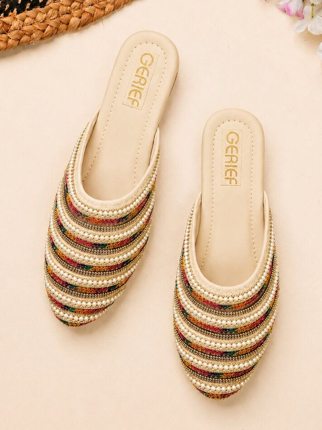 GERIEF Women Embellished Party Mules Flats
