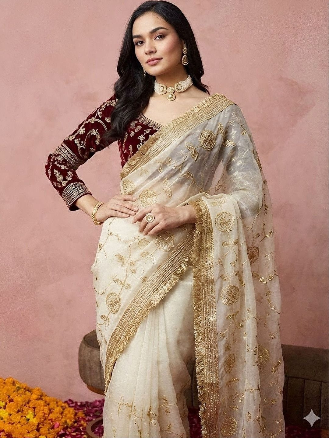VRAGI Embellished Zari Art Silk Heavy Work Saree