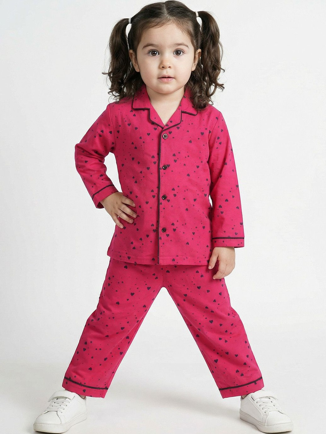 CLAP Girls Heart Print Long Sleeves Night Suit