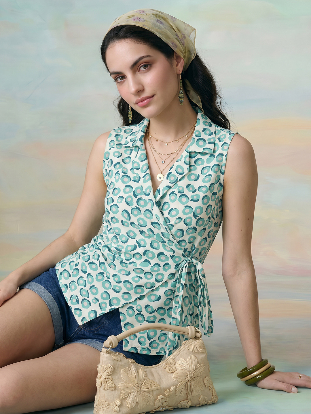 ZACCAI Abstract Printed Wrap Top