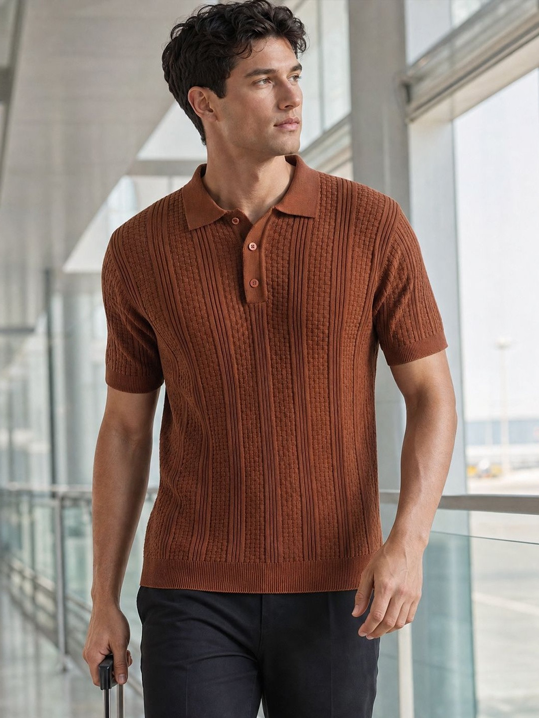 NOBERO Men Polo Textured T-shirts