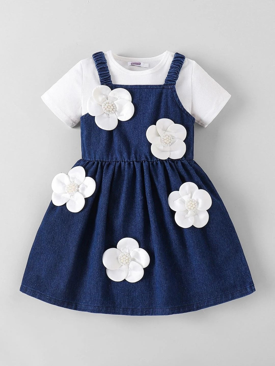 Hopscotch Floral Applique Denim Dress with T-shirt