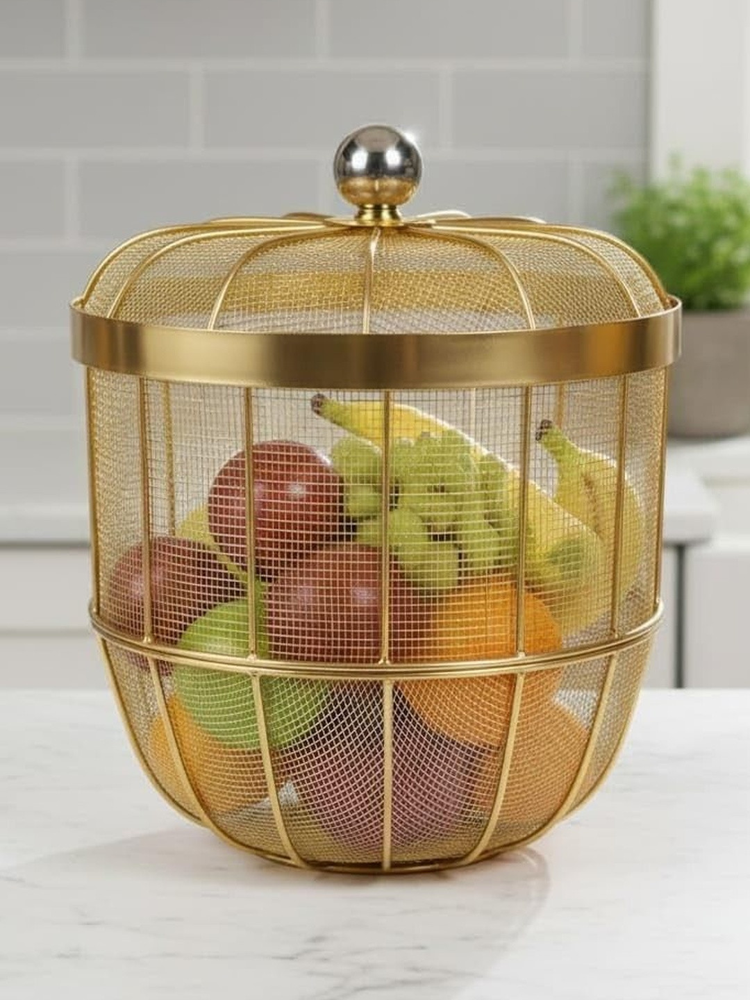 METSCAPE INDIA Gold-Toned 2026 Metal Fruit and Vegetable Basket