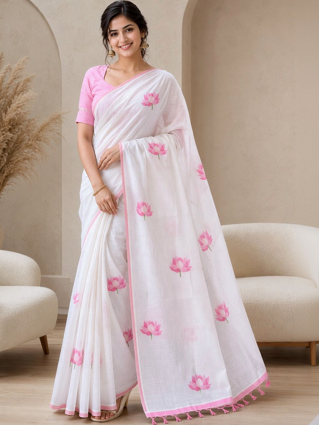 MEHARIKA Floral Cotton Blend Khadi Saree