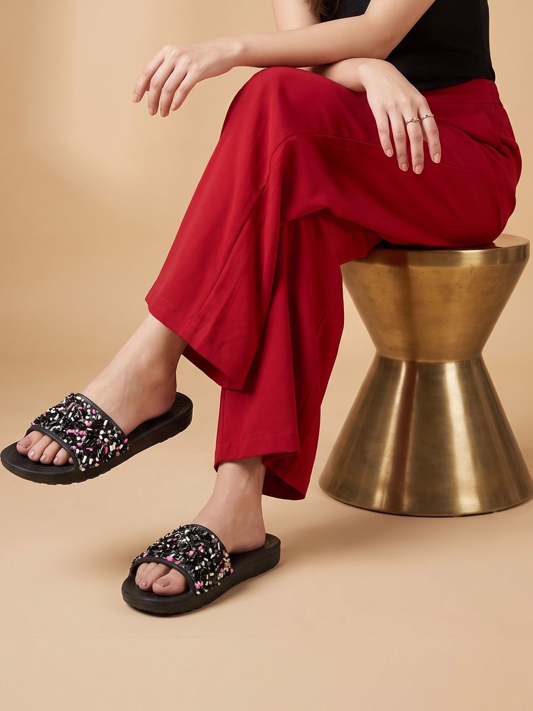 El Paso Women Embellished Open Toe Flats