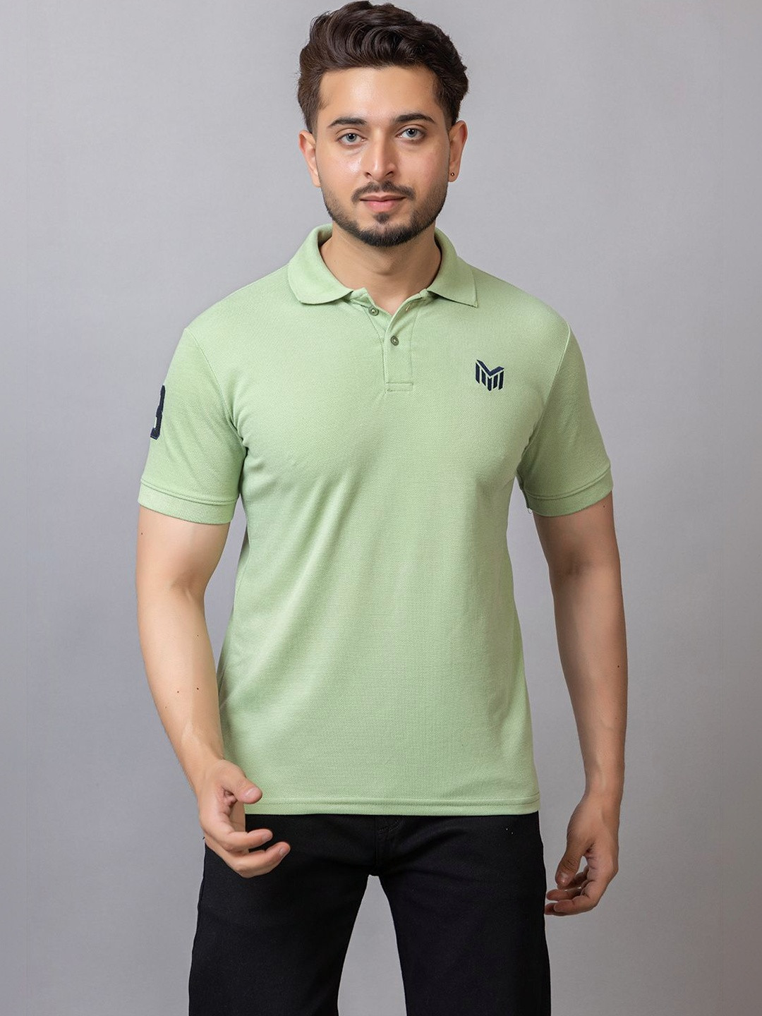 MAFURD Men Brand Logo Polo Collar T-shirt
