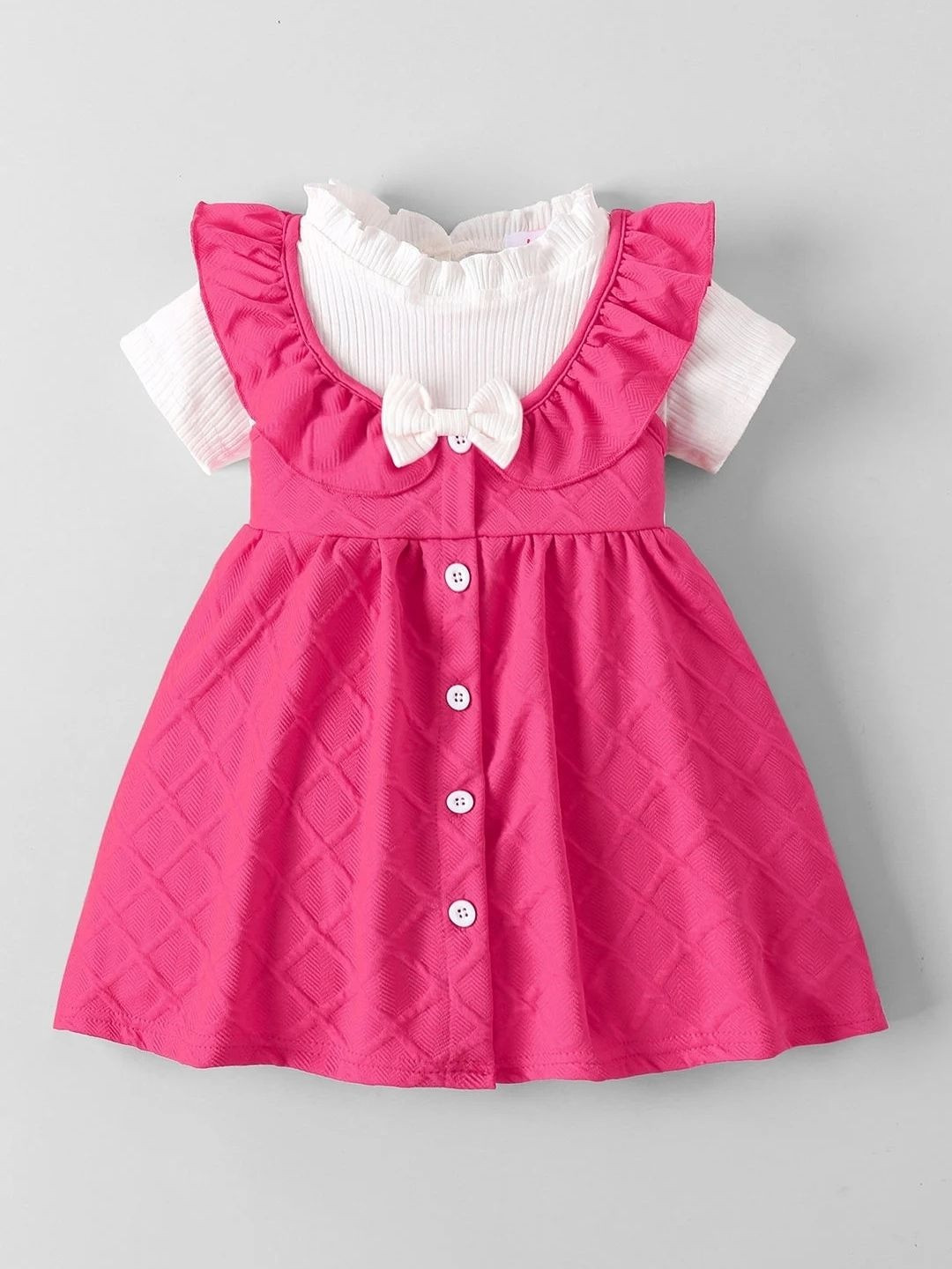 Hopscotch Bow Applique Textured Ruffled Dress