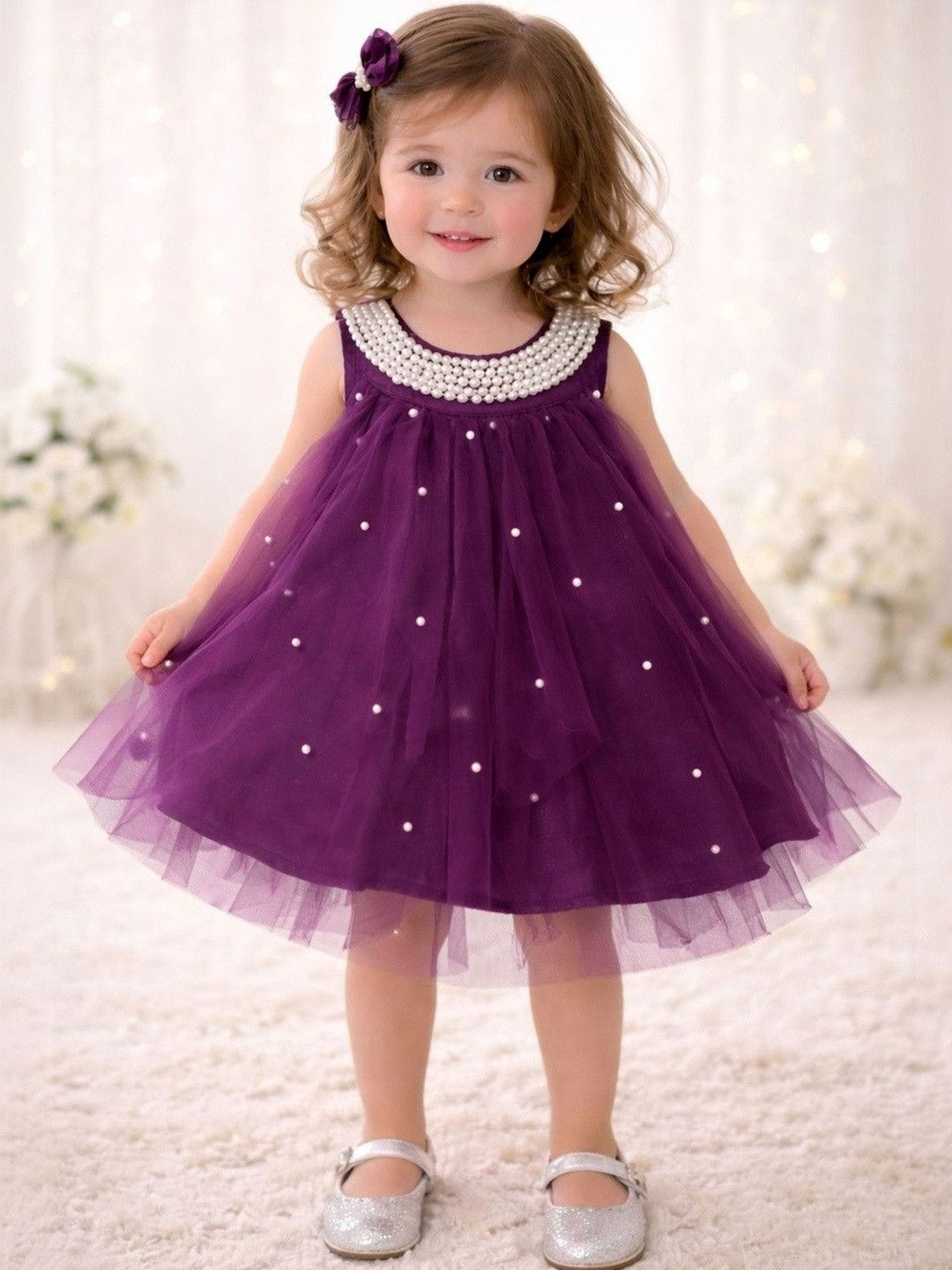 TotzTouch Floral Embroidered Net A-Line Dress