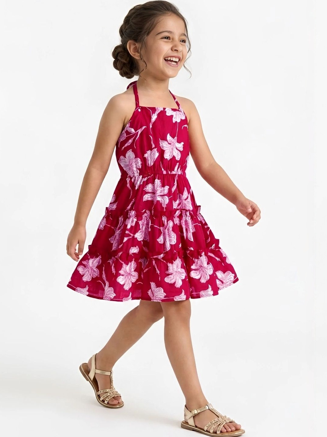 Hopscotch Floral Print Halter Neck A-Line Dress