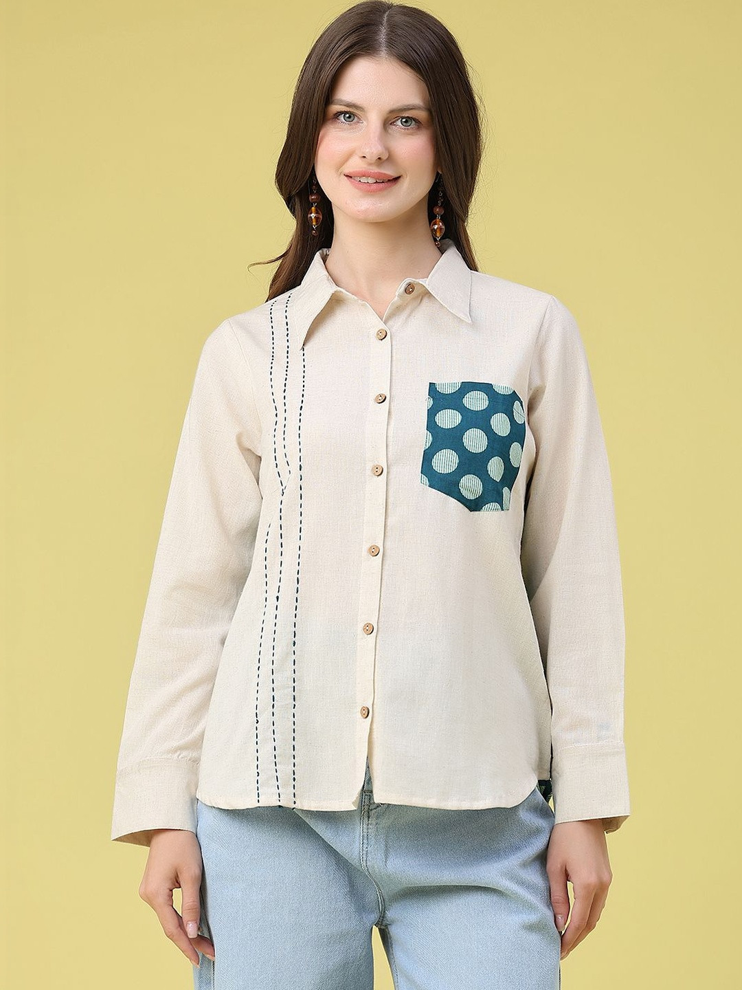 LIMEROAD Polka Dot Colourblocked Cotton Top