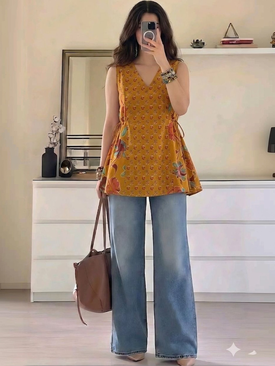 SAICHA Ethnic Motifs Printed V-Neck Pure Cotton Kurti