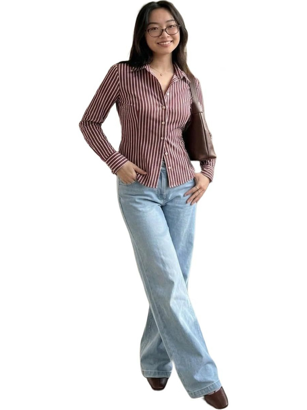 Designally Women Slim Fit Striped Casual Shirt