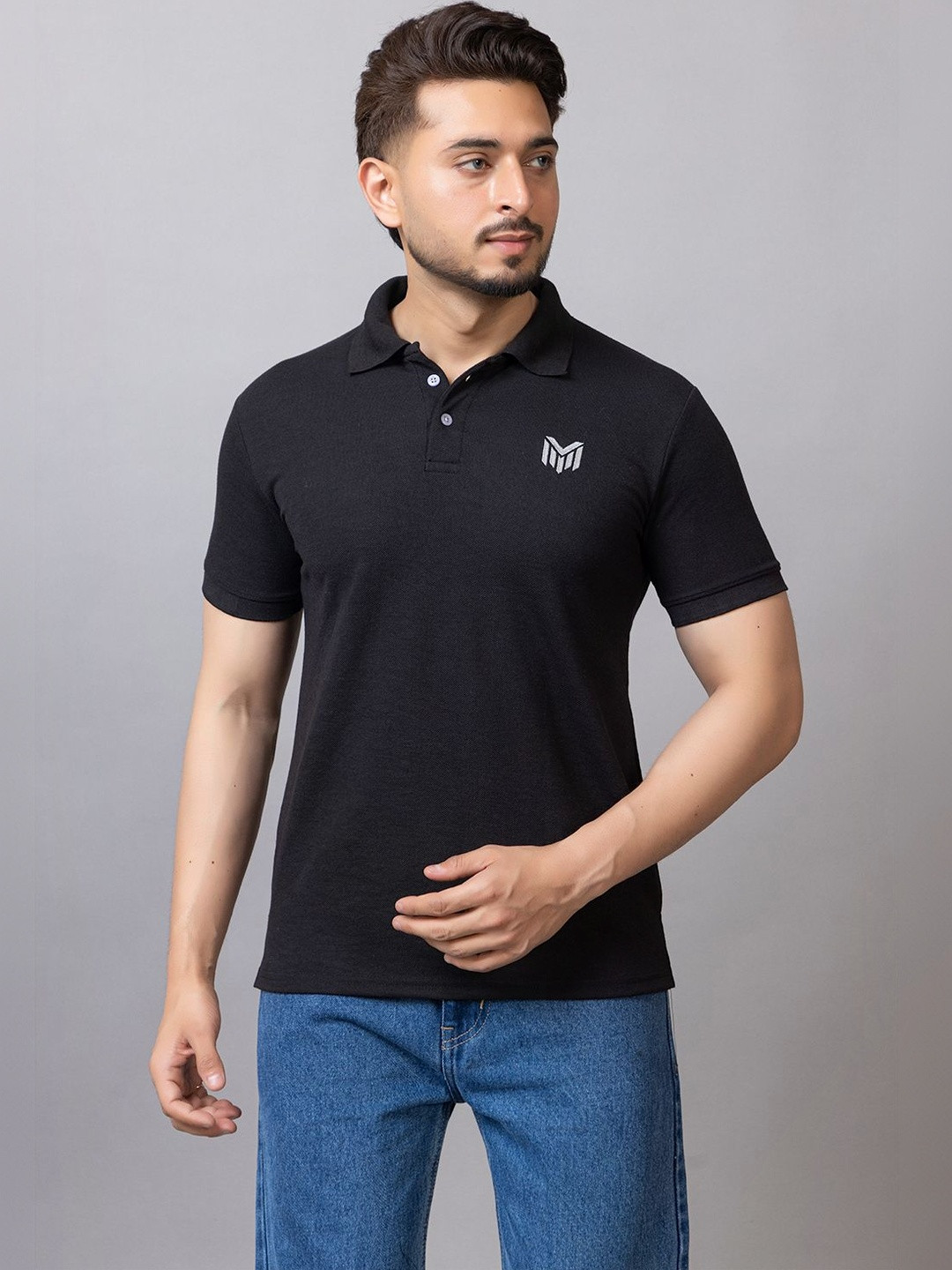 MAFURD Men Brand Logo Polo Collar T-shirt