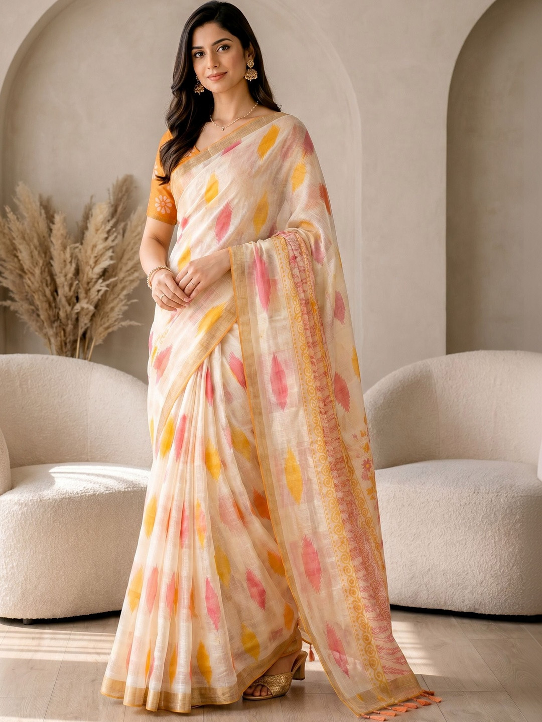 MEHARIKA Floral Cotton Blend Khadi Saree
