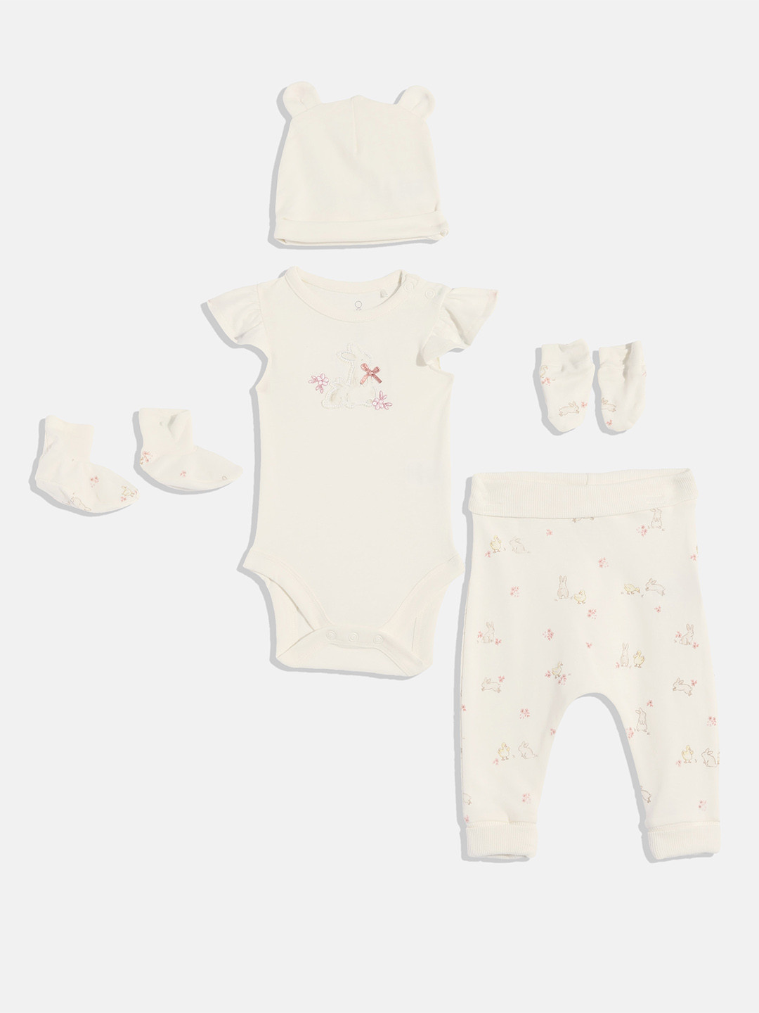 mothercare Girls Set Of 5 Printed Pure Cotton Baby Apparel Gift Set