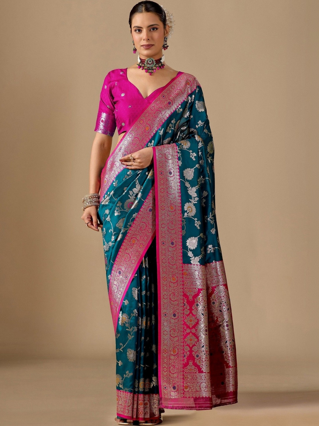 ZILVIRA Woven Design Zari Silk Blend Designer Banarasi Saree