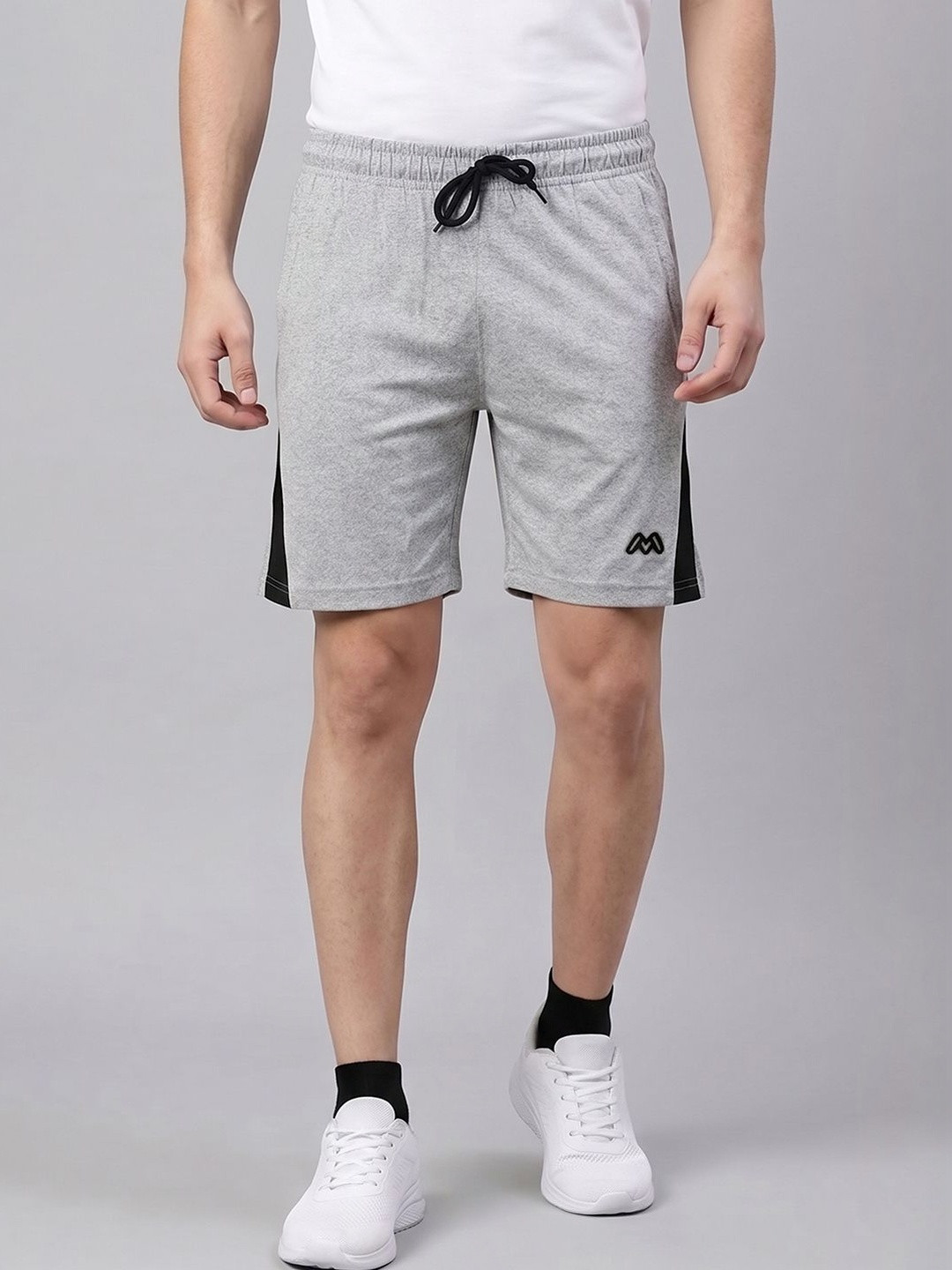 Moda Rapido Men Grey Solid Mid-Rise Drawstring Cotton Training or Gym Shorts