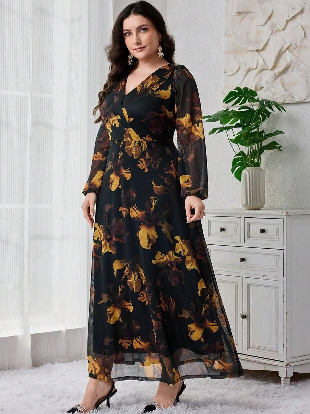 Nautiful Floral Print Crepe Maxi Dress