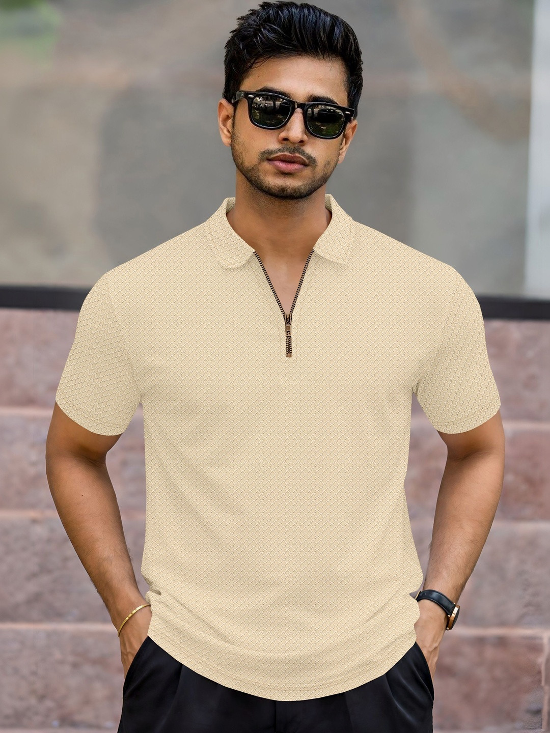 HERE&NOW Men Printed Polo Collar T-shirt