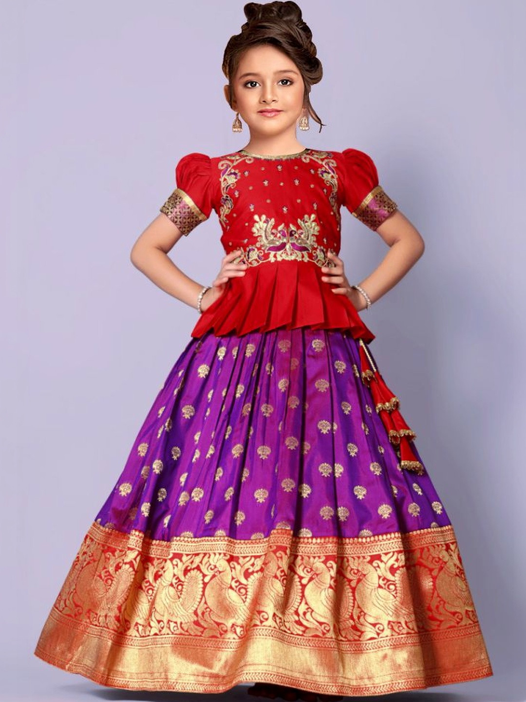 Wommaniya Impex Girls Embroidered Top With Skirt