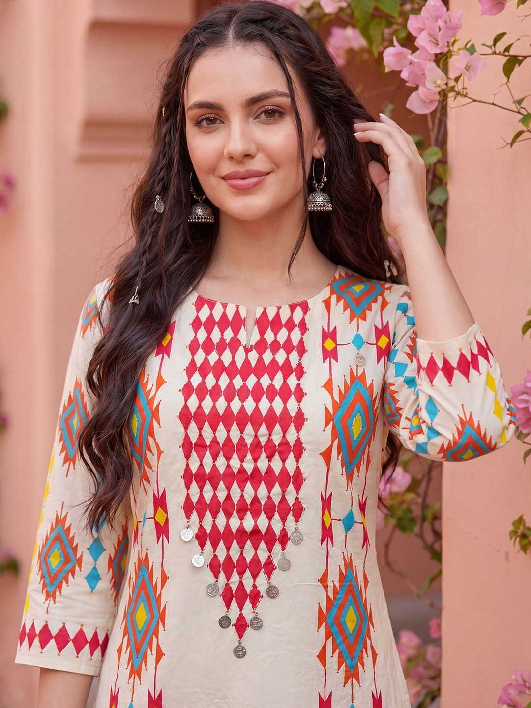 Indo Era Women Printed Regular Pure Cotton Kurta with Trousers