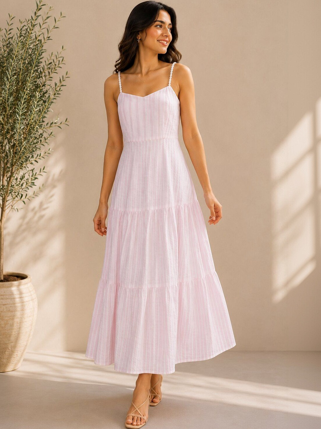 Natural Craft Striped A-Line Midi Dress