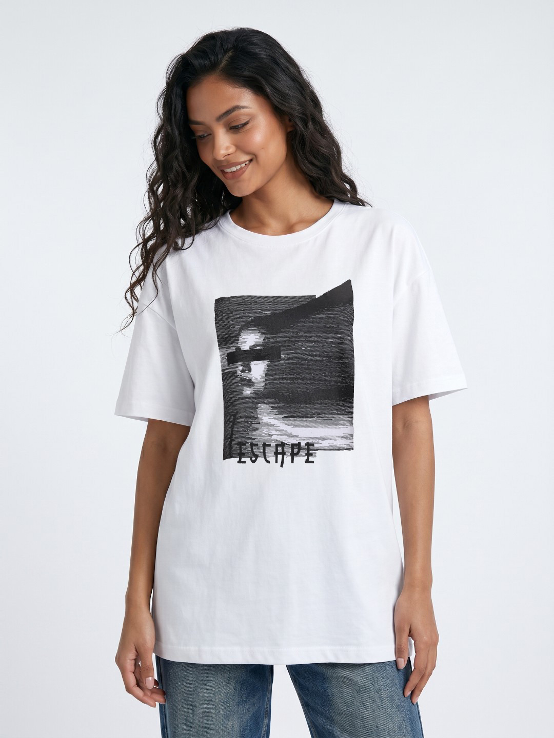 glitchez Printed Oversized-Fit Pure Cotton T-Shirt
