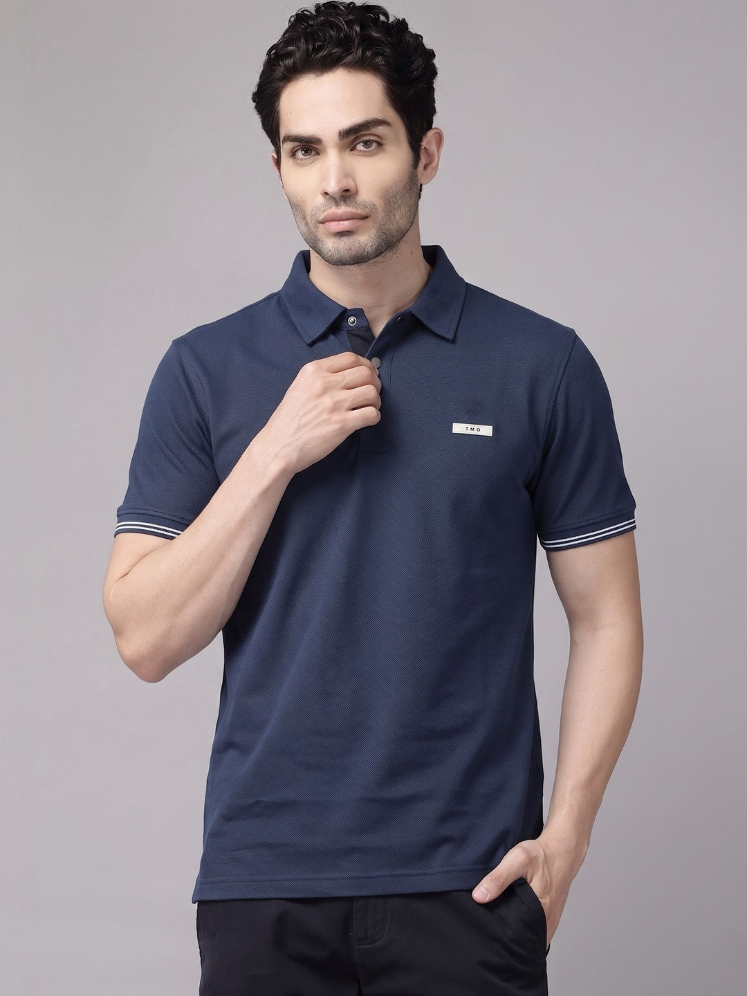 TMO Men Brand Logo Polo Collar T-shirt