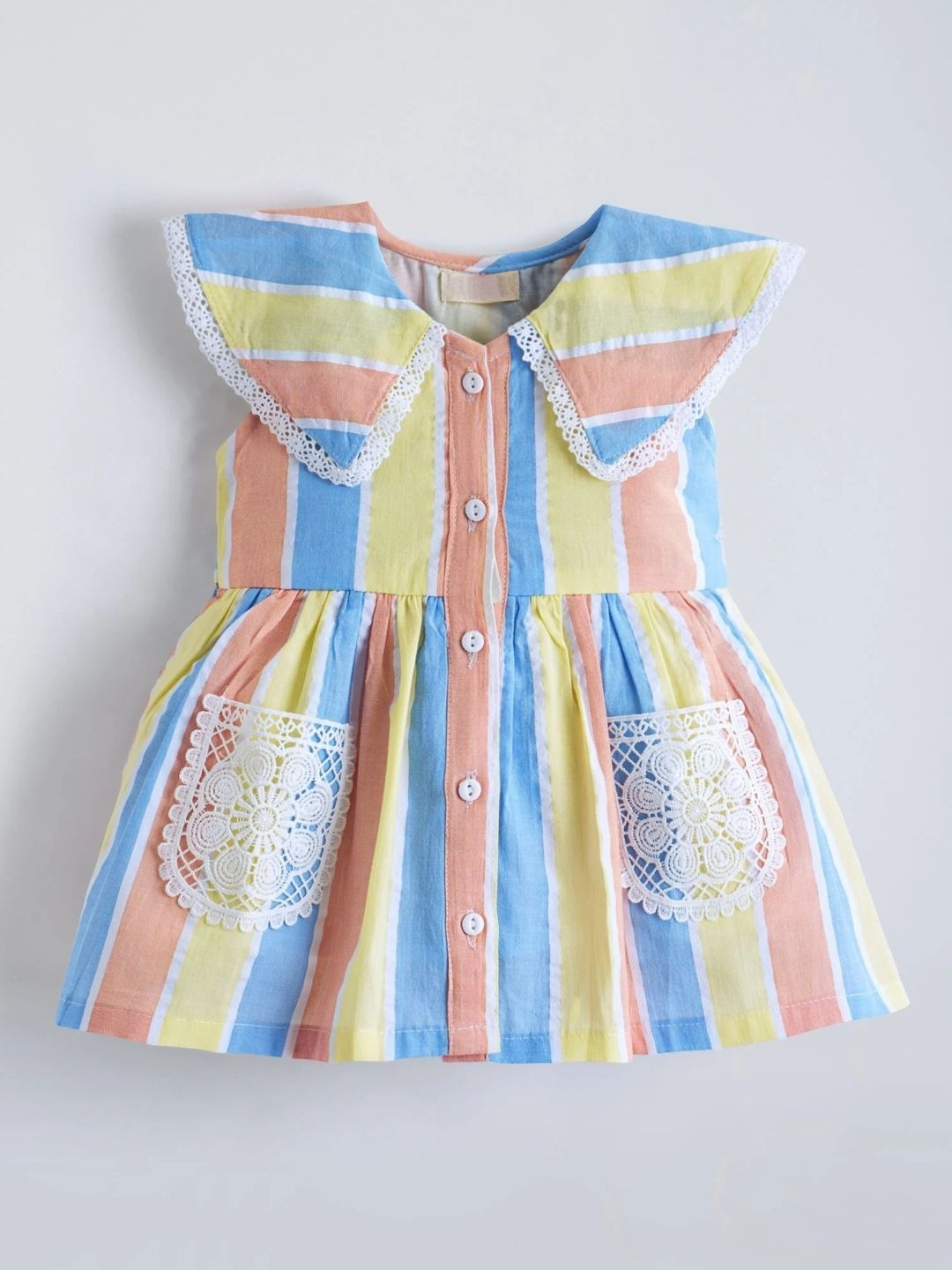 Hopscotch Striped Lace Collared Cotton Dress