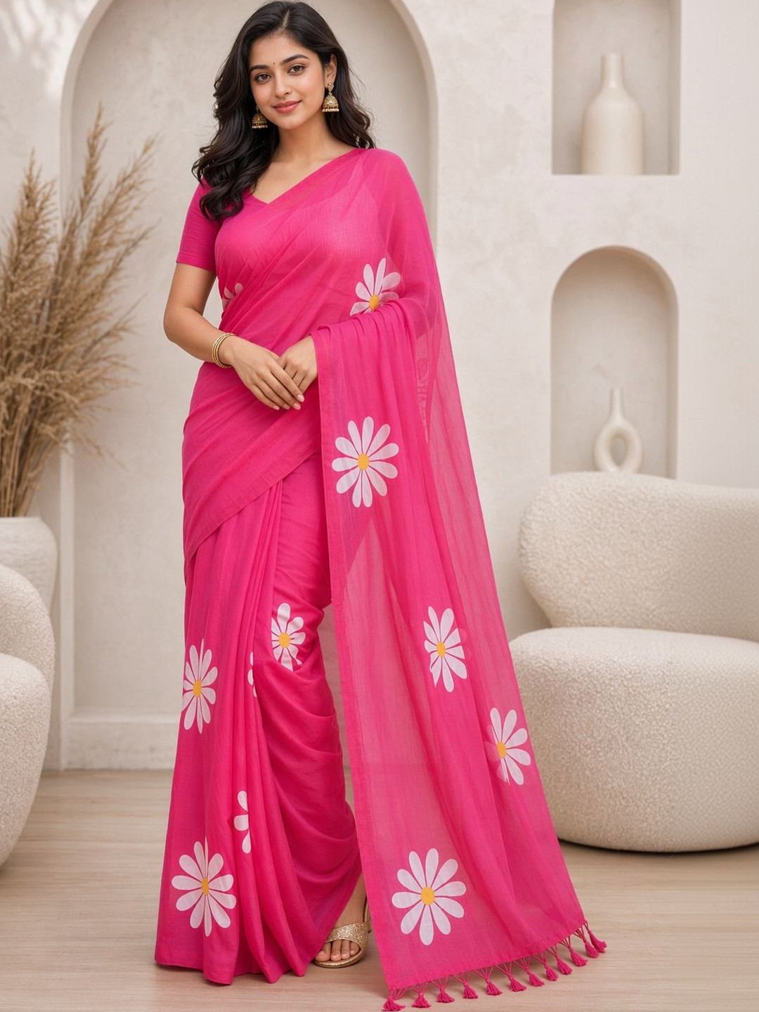 MEHARIKA Floral Cotton Blend Khadi Saree