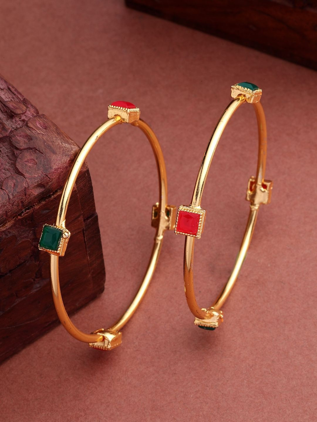 ZENEME Set Of 2 Gold-Plated Cubic Zirconia Studded Bangle