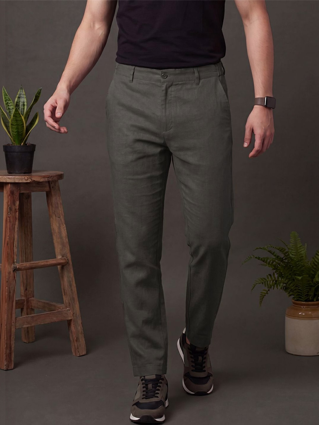 HE SPOKE Men Solid Casual Linen Blend Breathable Pants