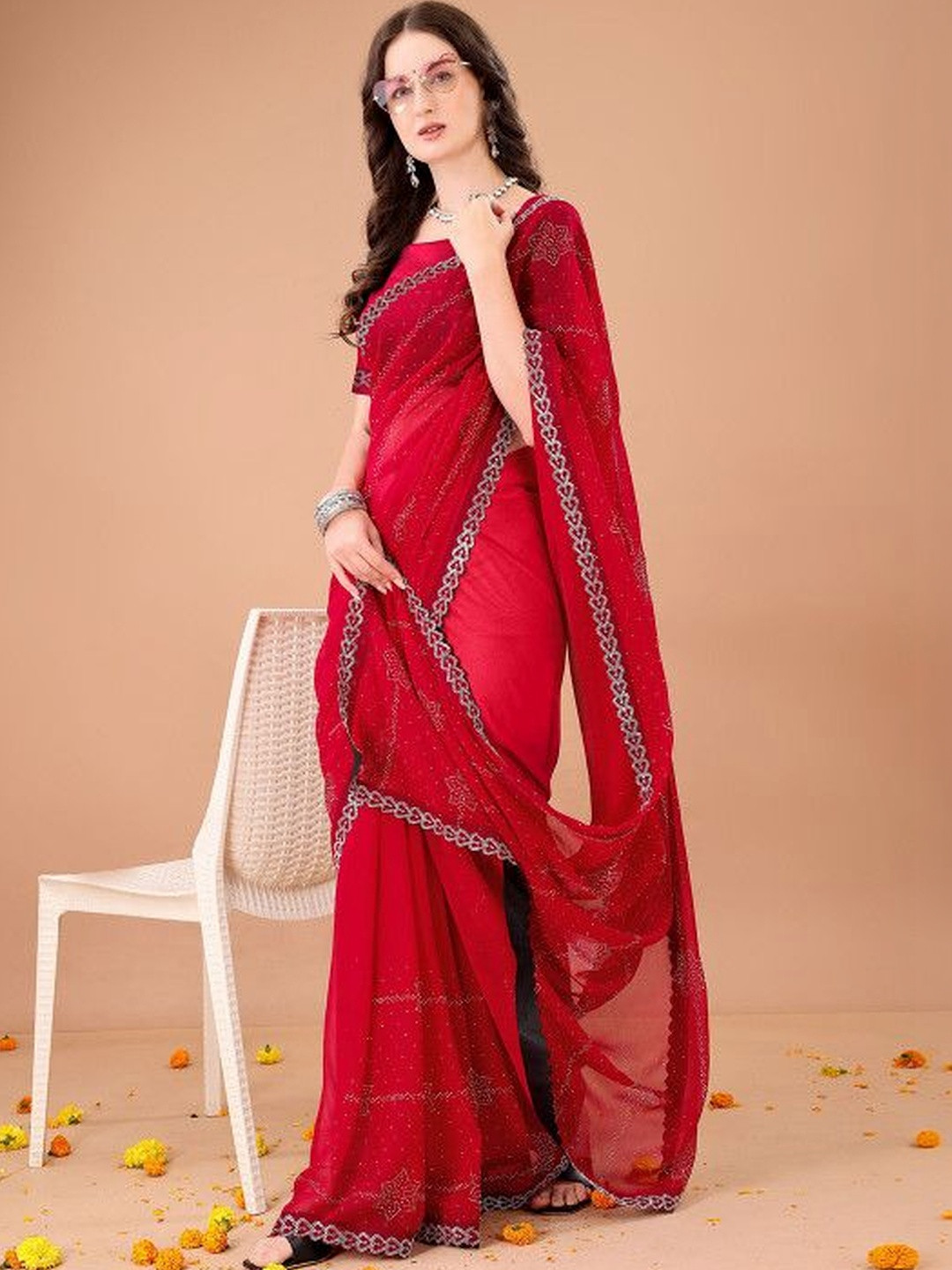 Leelavati Embellished Beads and Stones Pure Georgette Saree
