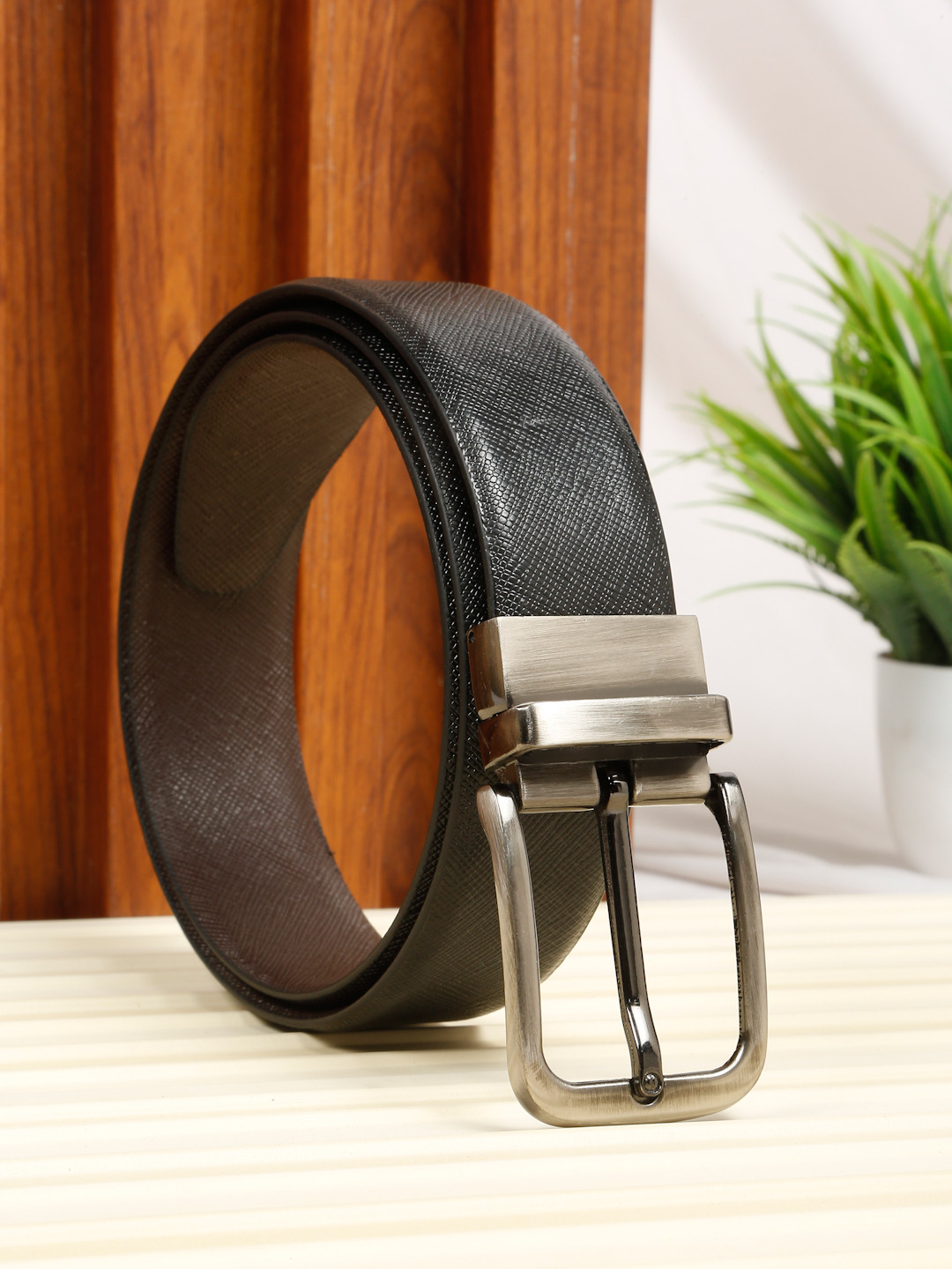 Teakwood Leathers Men Textured Reversible Belt