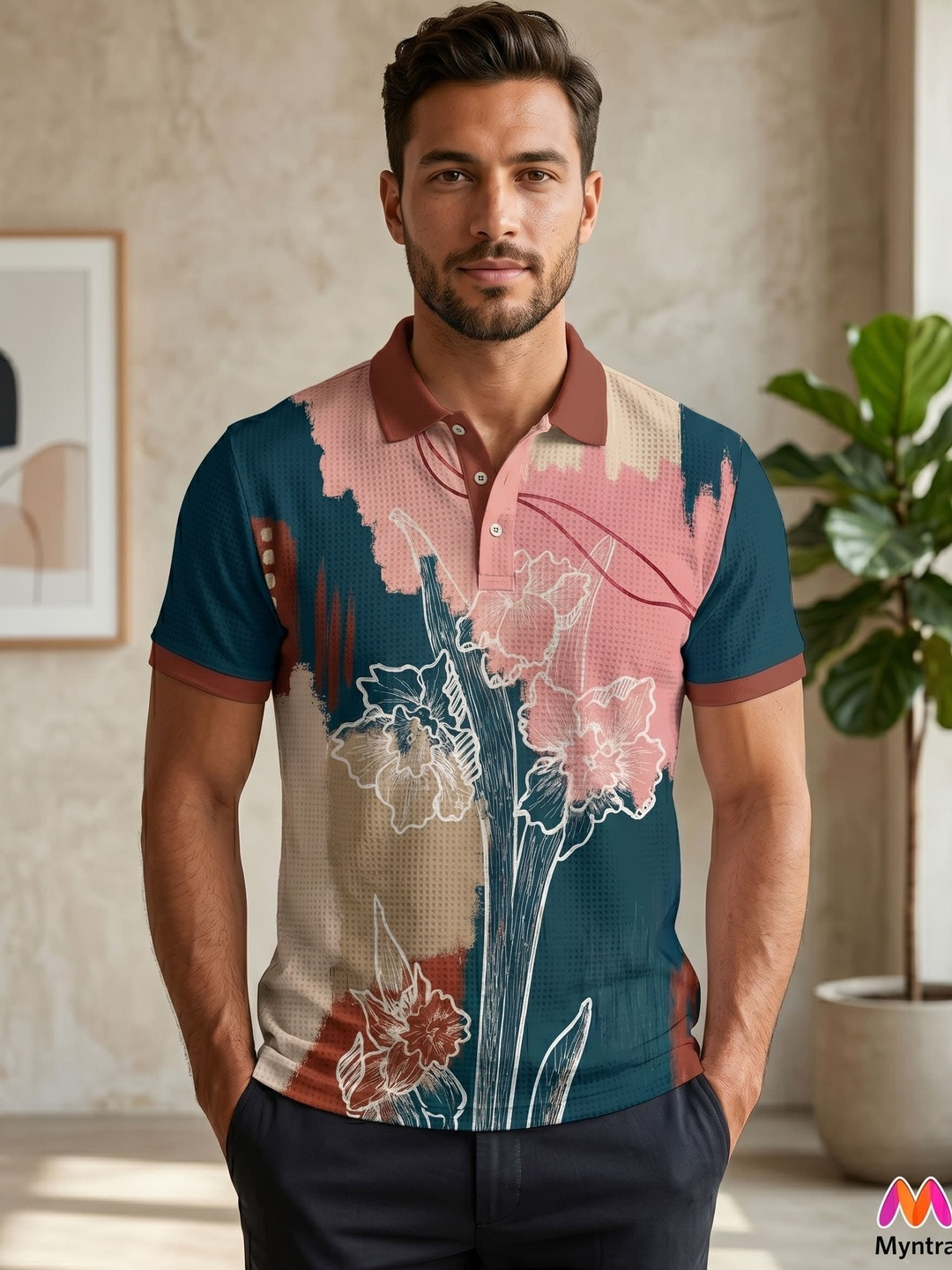 Tshirts Buddy Men Floral Printed Polo Collar T-shirt