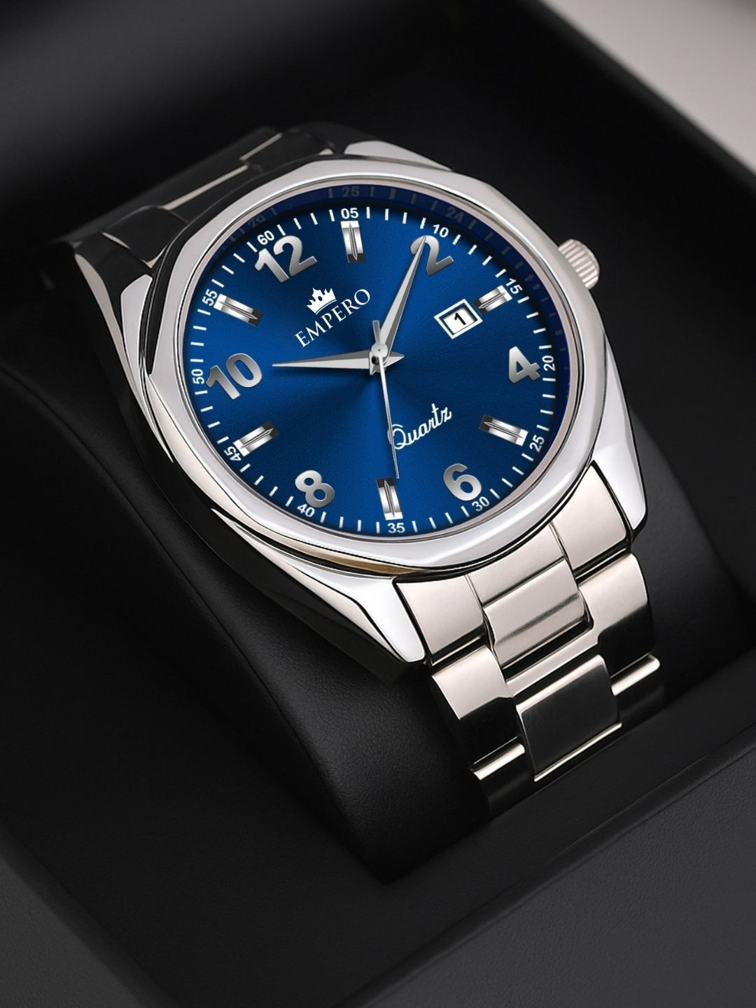EMPERO Men Brass Dial & Stainless Steel Straps Analogue Multi Function Watch EAB230 Dark Blue Dial Date