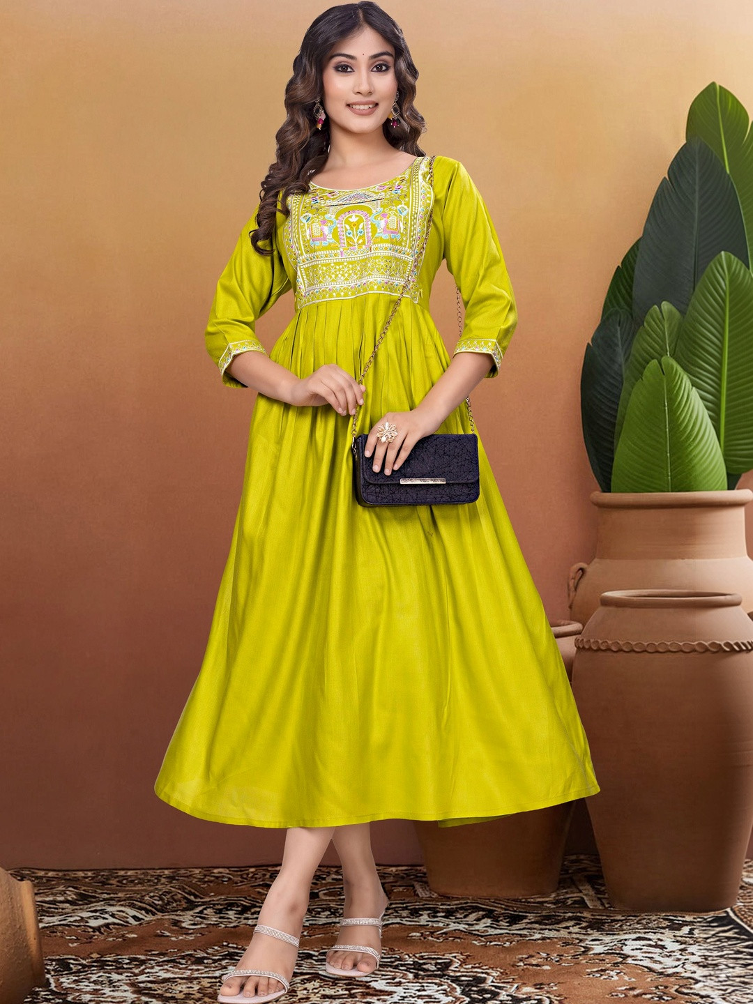 Kalavritta Ethnic Motifs Embroidered A-Line Midi Dress